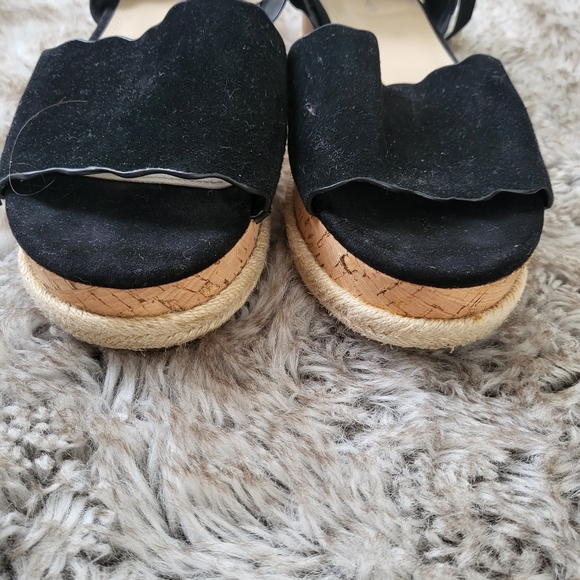 Marc Fisher Faitful Black Leather Platform Espadrille Sandals Size 10 - Picture 3 of 10